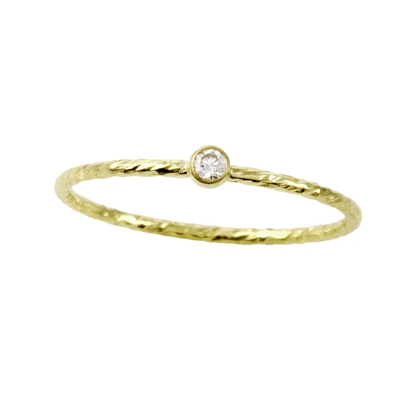 Oval Engagement Ring-Gold-Filled Diamond Cut Band with a Bezel CZ