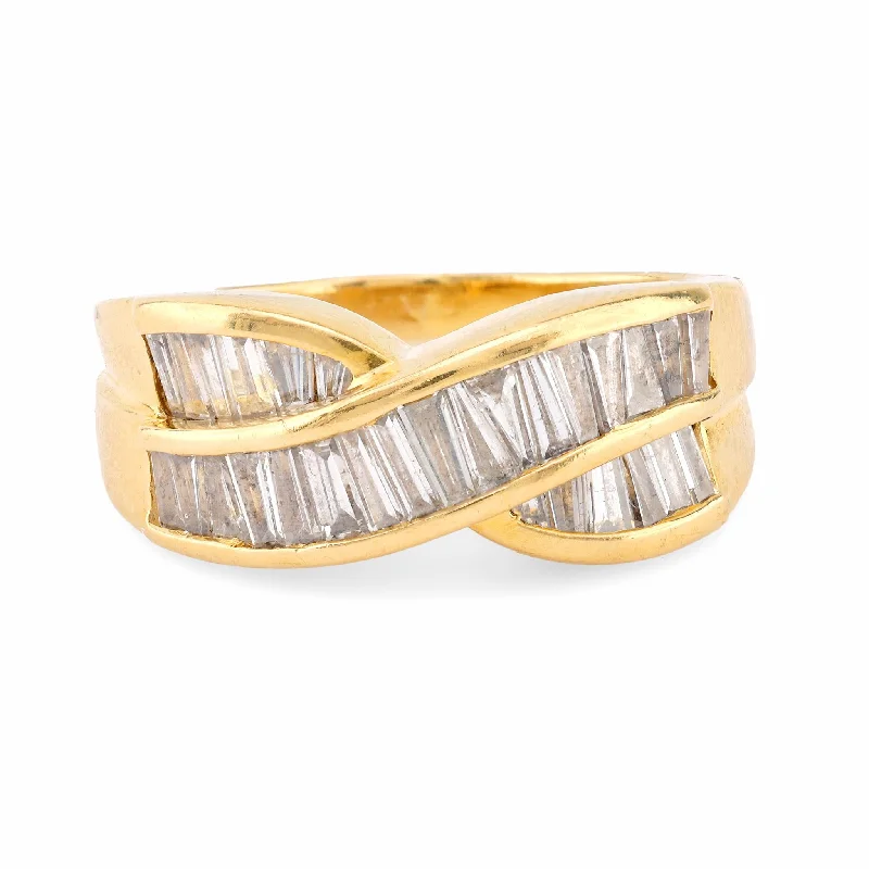 Large Cocktail Ring-Vintage 1.20 Carat Baguette Cut Diamond 18K Yellow Gold Band