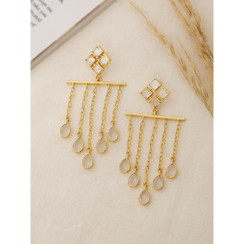 Unique Metal Earrings-Zurooh Fusion Polki Chain Danglers