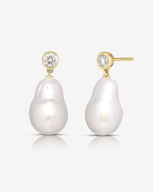 Colored Gemstone Earrings-Organic Pearl + Diamond Earrings