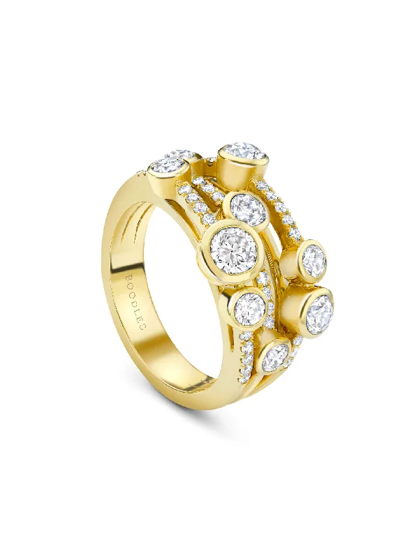 Cushion Cut Engagement Ring-Waterfall Classic Yellow Gold Diamond Ring