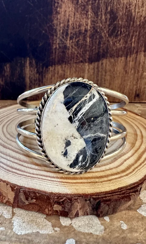 Men’s Leather Bracelet-YIN YANG Augestine Largo White Buffalo & Silver Cuff 50g