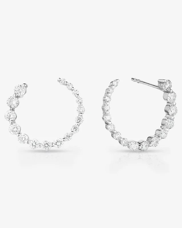 Silver Chandelier Earrings-Graduated Single Prong Diamond Circle Studs