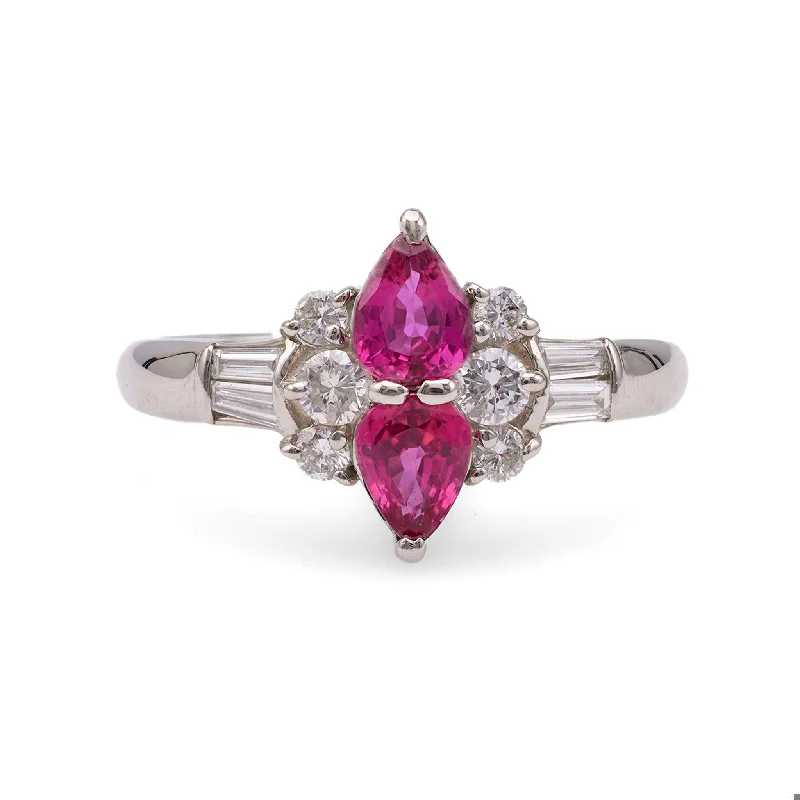 Simple Silver Ring for Women-Ruby and Diamond Platinum Ring