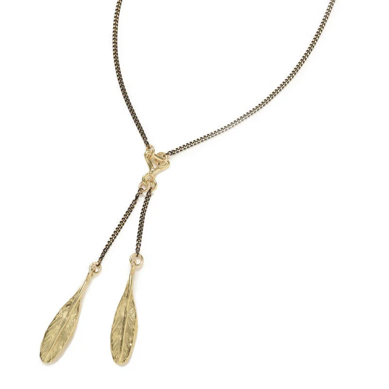 Long Beaded Necklace-Two Feather Necklace