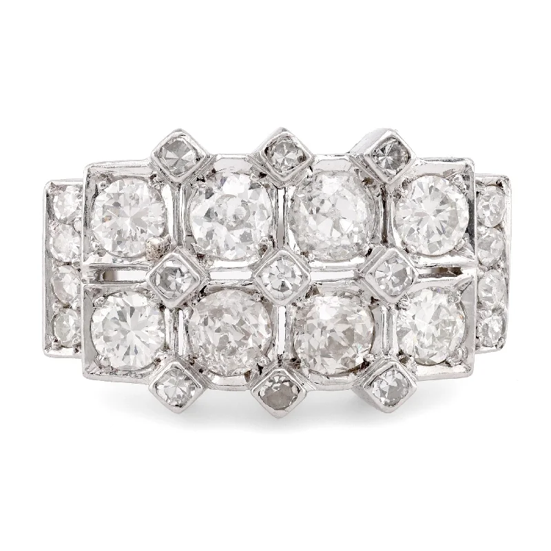 Women’s Stackable Rings-Art Deco Style Diamond Platinum Two Row Ring