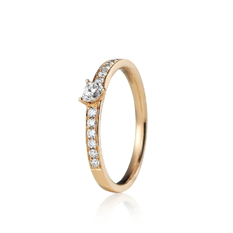 Dainty Engagement Ring-Conscious Heart 18K Gold, Rosegold or Whitegold Ring w. Diamonds