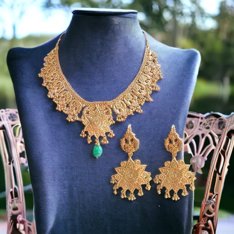 Beaded Statement Necklace-DNS59 Gold plated necklace with earrings ( READY TO SHIP )