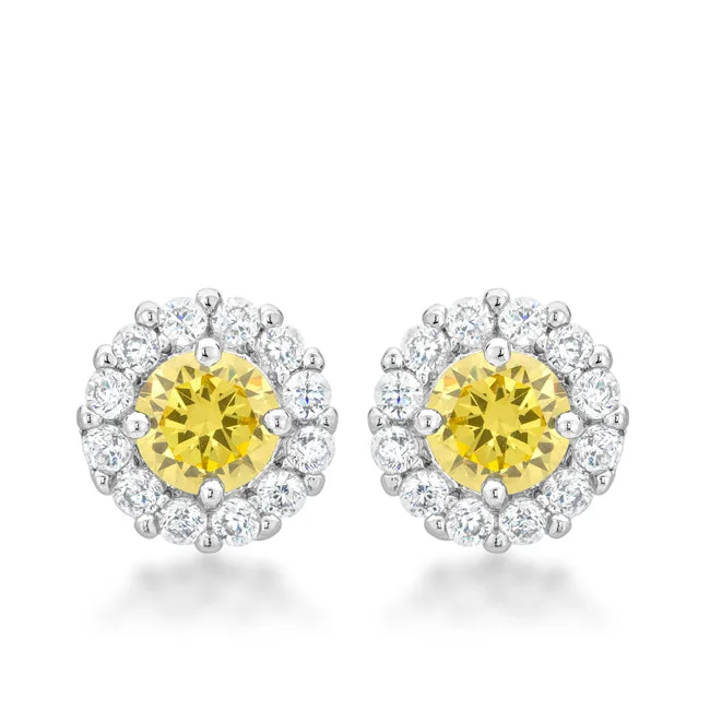 Small Hoop Earrings for Women-Belle Canary Yellow Halo Stud Earrings | 2ct