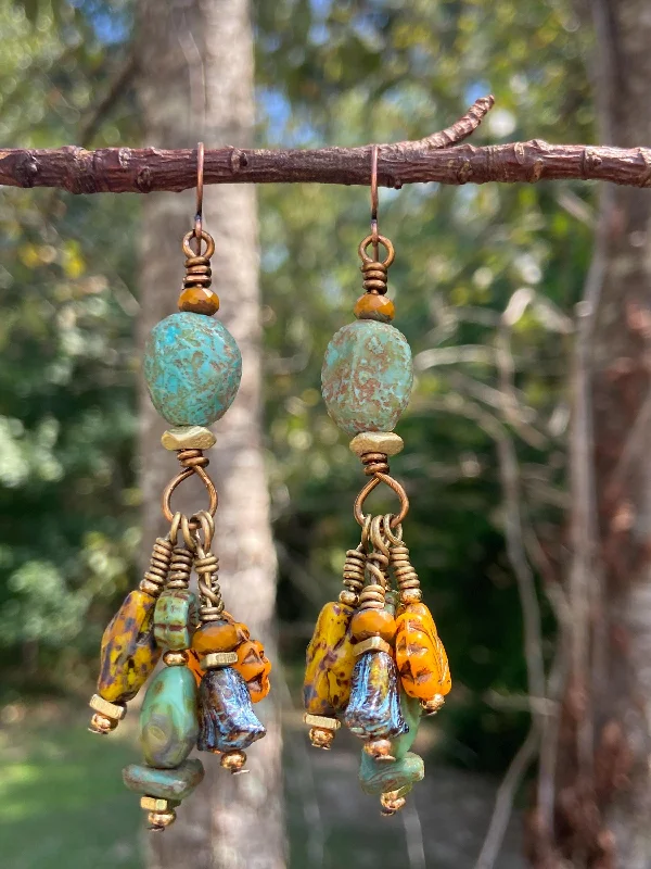 Party Earrings-Turquoise Czech Autumn Dangling Earrings