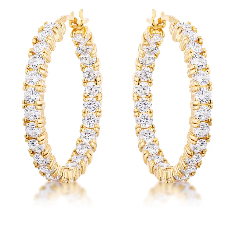 Sterling Silver Hoop Earrings-Abella Round CZ Eternity Gold Hoop Earrings | 1.5in