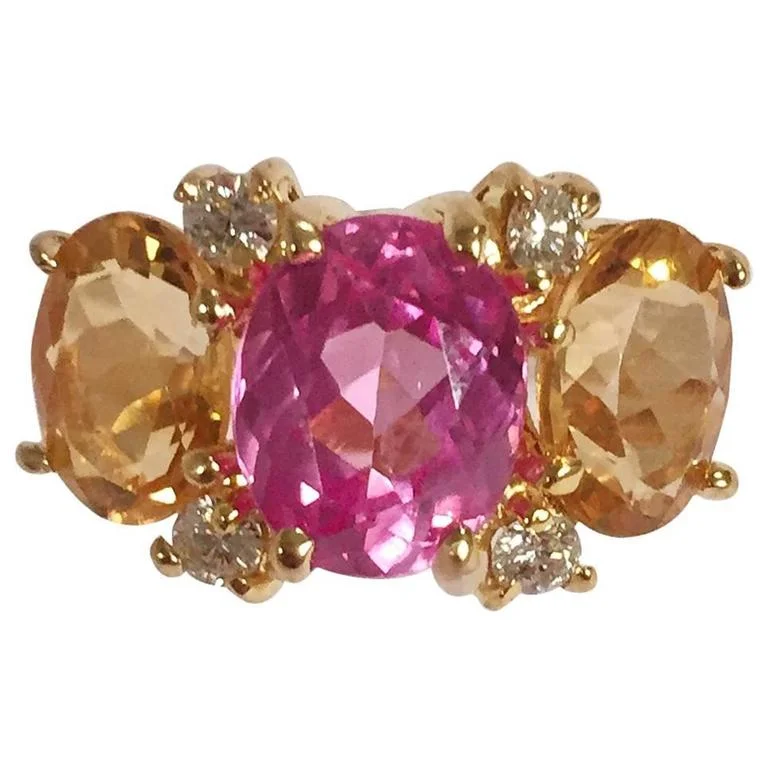 Engagement Ring with Pink Diamond-Small GUM DROP™ Ring with Pink Topaz and Citrine and Diamonds