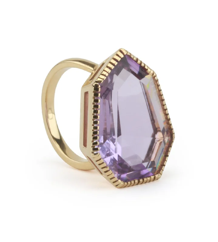 Rose Gold Promise Ring-18kt Yellow Gold Byzantine Ring with Amethyst