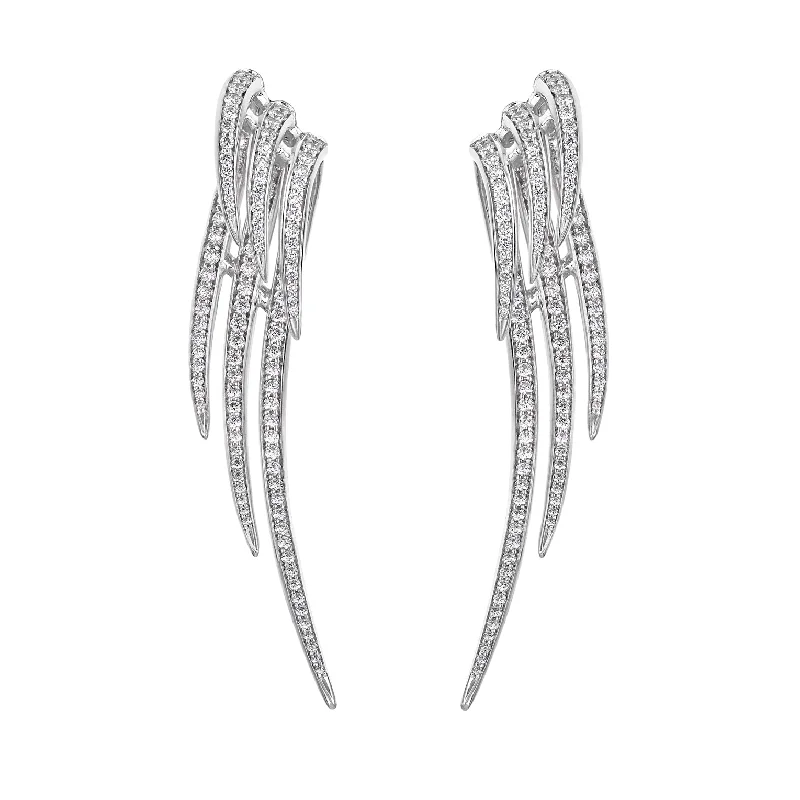 Multi-Layer Earrings-Armis Triple Hook Drop Earrings - 18ct White Gold & Diamond Pavé