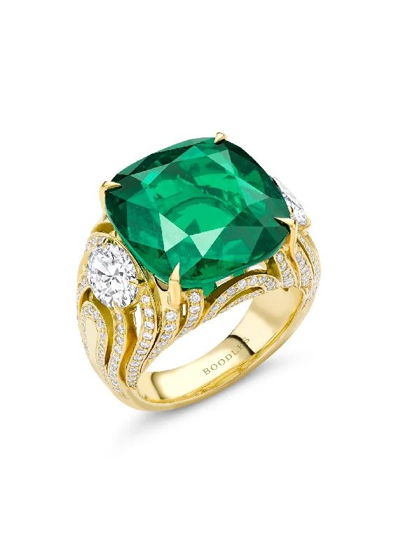 Men's Wedding Ring-Kyoto Cushion Emerald Yellow Gold Ring