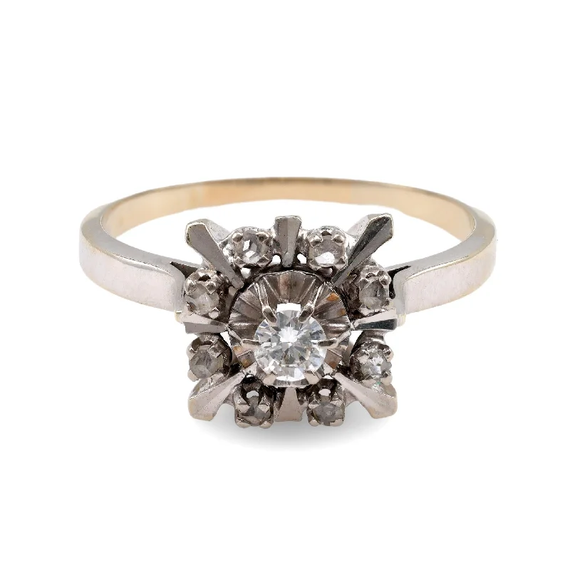 Ruby Ring for Engagement-French Belle Epoque Diamond White Gold Halo Ring