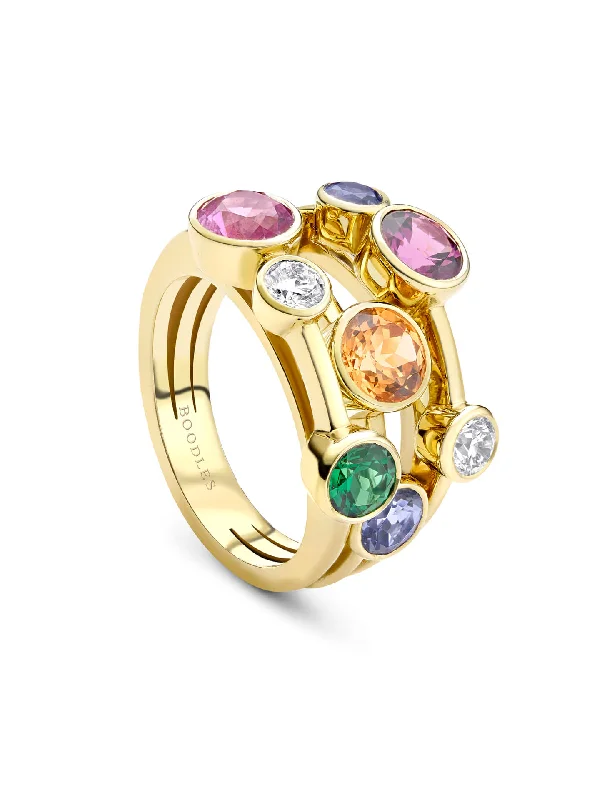 Heart Shaped Ring for Women-Raindance Rainbow Yellow Gold Ring