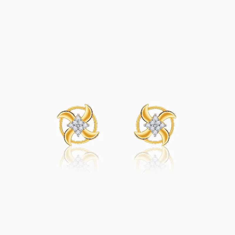 Unique Metal Earrings-Gold Joy Whirl Diamond Earrings