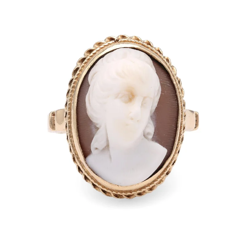 Cushion Cut Engagement Ring-Antique Cameo Yellow Gold Ring