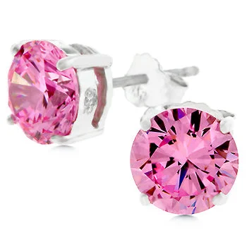 Lightweight Dangle Earrings-Blossom Pink Round Cut Stud Earrings – 7mm | 1.5ct | Sterling Silver