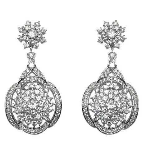 Modern Silver Earrings-Josnelle CZ Cluster Chandelier Earrings | 38mm