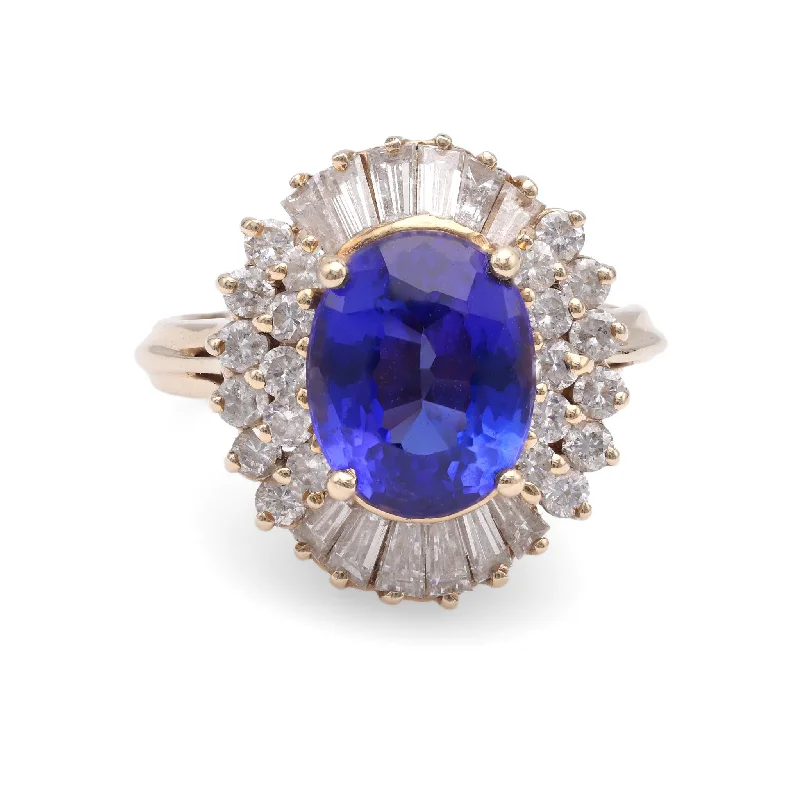 Men’s Gold Signet Ring-Tanzanite Diamond Yellow Gold Cocktail Ring