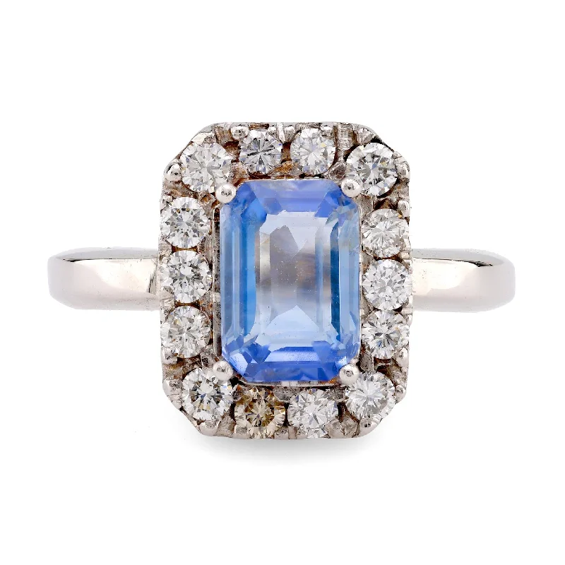 Unique Gemstone Ring-Mid Century Sapphire Diamond 14K White Gold Ring