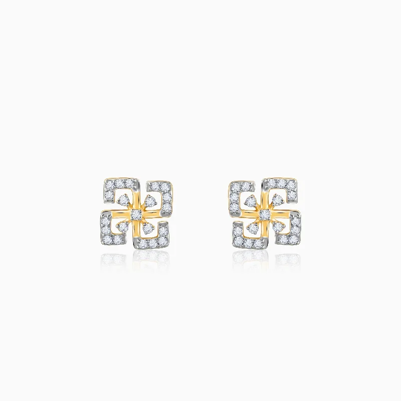 Classic Pearl Earrings-Gold Quadrado Diamond Earrings