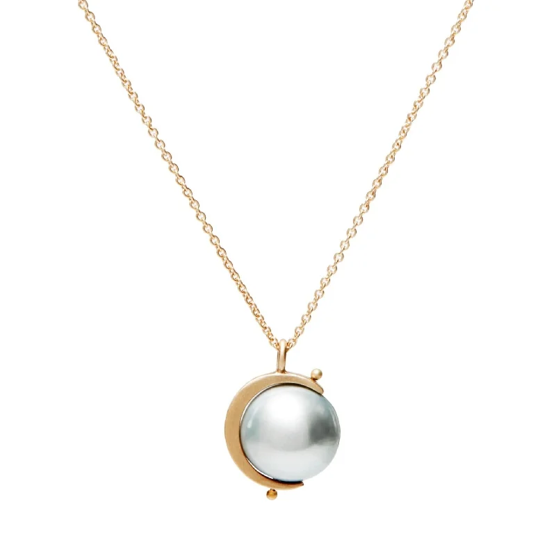 Dainty Gold Necklace-<!--NK205-->sliver moon+pearl necklace