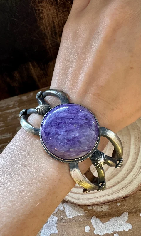 Engraved Friendship Bracelet-PURPLE MERMAID CHAROITE Silver Cuff 68g