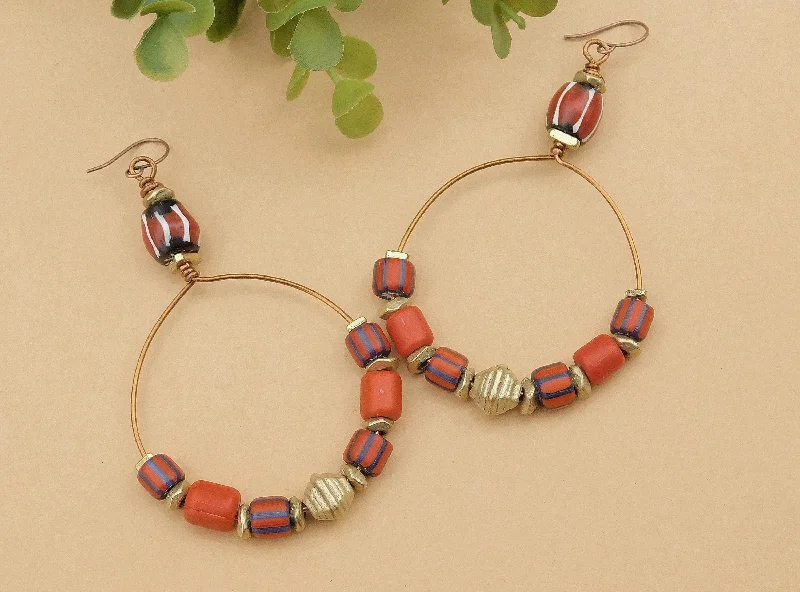 Beaded Dangle Earrings-Red Chevron Hoop Earrings