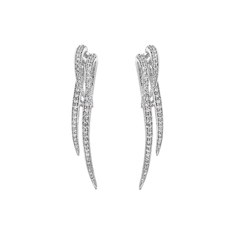 Silver Crystal Earrings-Armis Double Hook Earrings - 18ct White Gold & Diamond Pavé