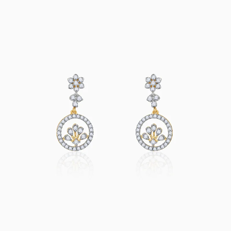 Retro Style Earrings-Gold Daisy Loop Diamond Earrings