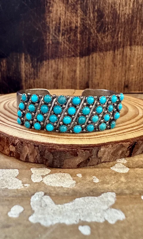 Cuff Bracelet with Diamonds-ELIZABETH ETSITTY Vintage Turquoise and  Silver Cuff