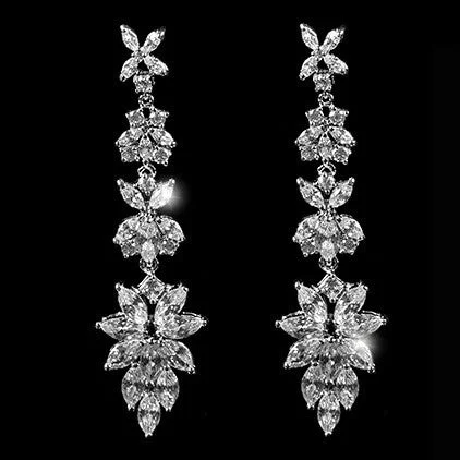 Gemstone Earrings for Wedding-Liann Marquise Cluster Chandelier Earrings | 65mm