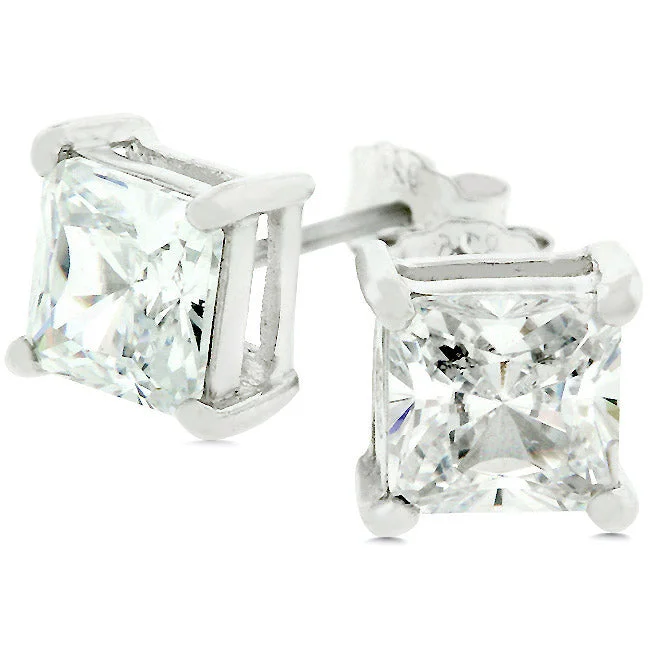 Vintage Silver Earrings-Halen Princess Cut Stud Earrings  – 6mm  | 1.25 ct | Sterling Silver