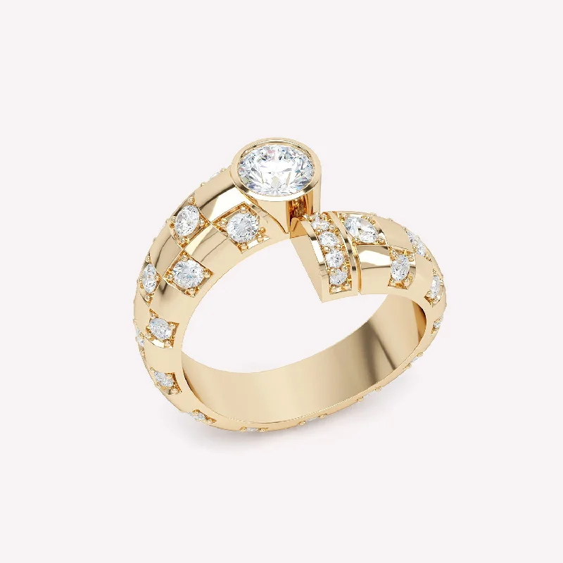 Platinum Diamond Ring-Toi et Moi Checkerboard 18K Gold Ring w. Lab-Grown Diamonds