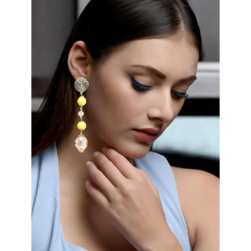 Chic Dangle Earrings-Odette Yellow And Gold Hue Beaded Drop Long Earrings