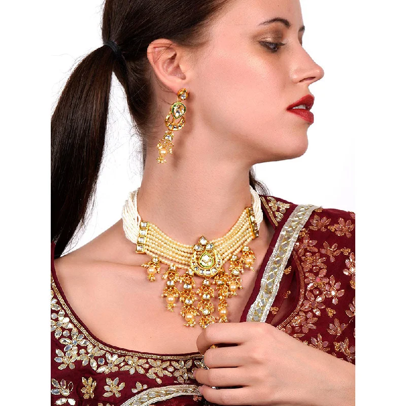 Women’s Drop Earrings-Odette Ponderous pearl kundan choker with earrings!