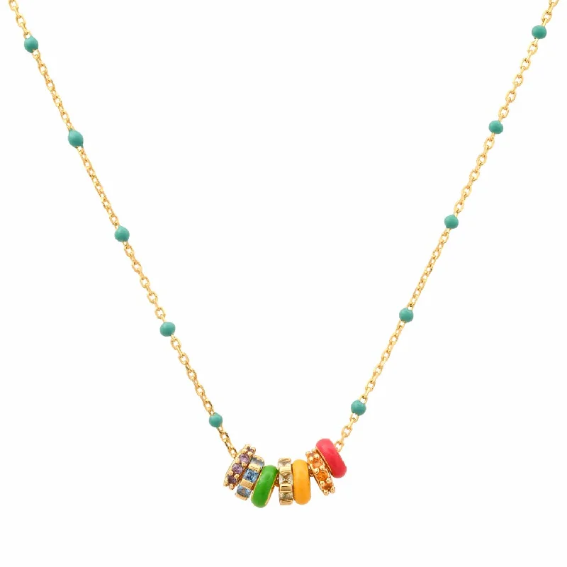 Multi-Colored Bead Necklace-RAINBOW RONDELLE BEADED NECKLACE