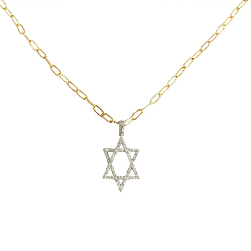 Rose Gold Pendant Necklace-Link Chain Star of David Necklace (Silver)