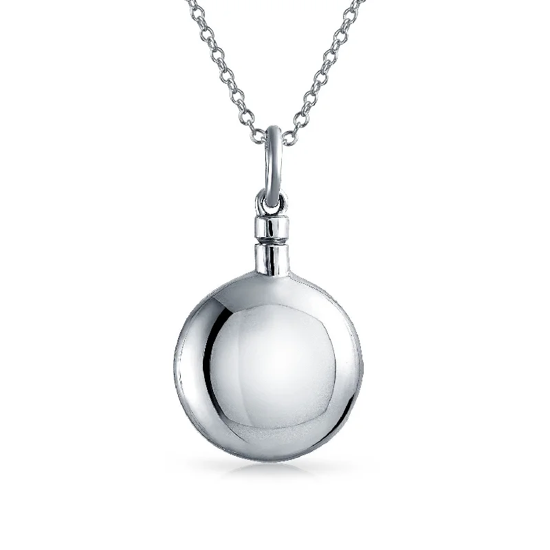 Stylish Long Necklace-Large Puff Circle Locket Necklace for Ashes Sterling Silver Memorial Pendant