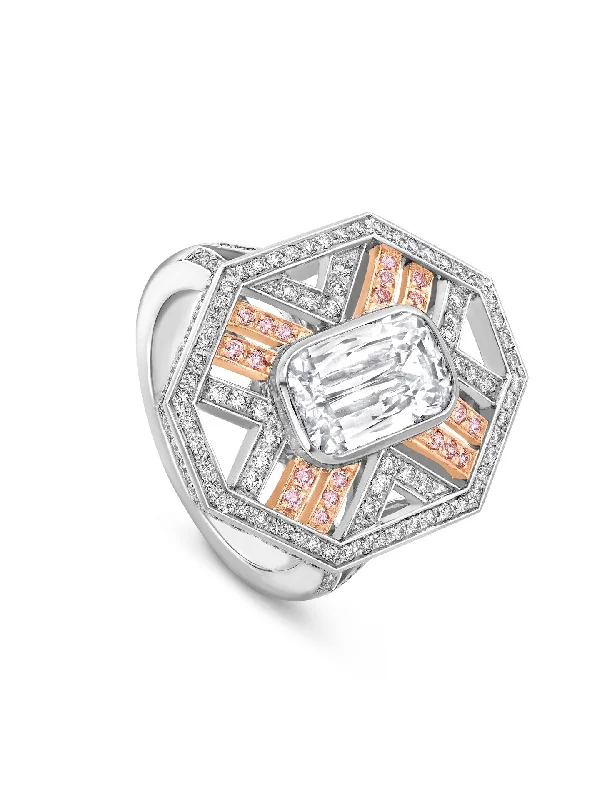 Thin Gold Ring for Women-Fifth Avenue Ashoka Diamond Platinum Ring