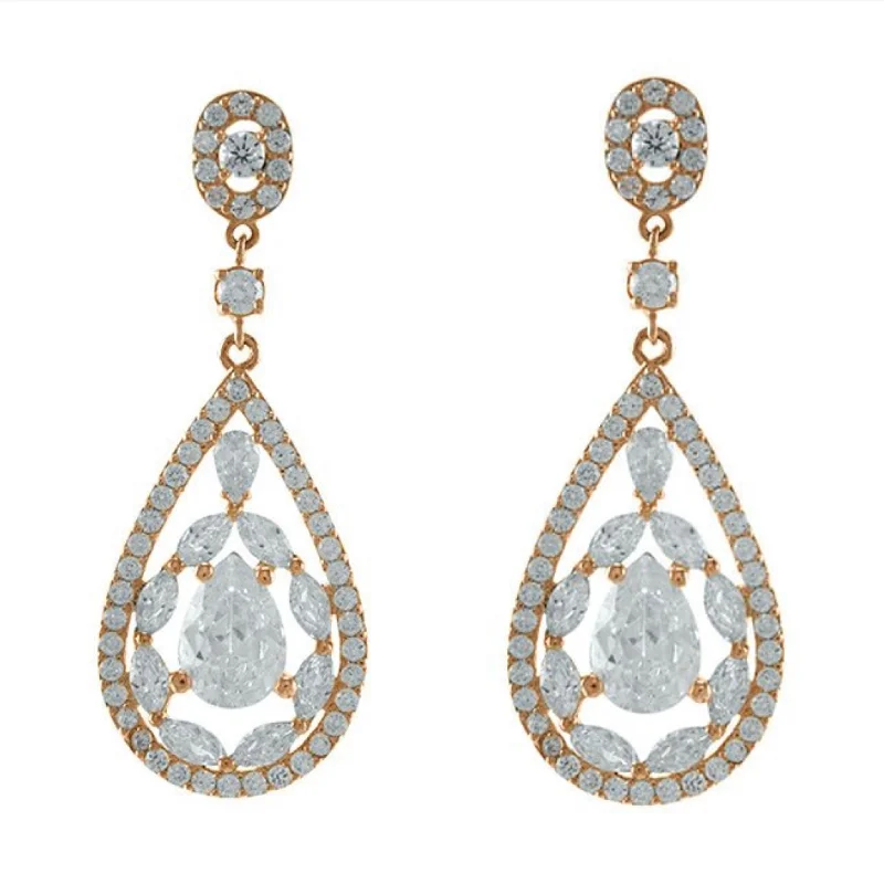 Women’s Crystal Earrings-Tamara Cluster Rose Gold Dangle Earrings | 46mm