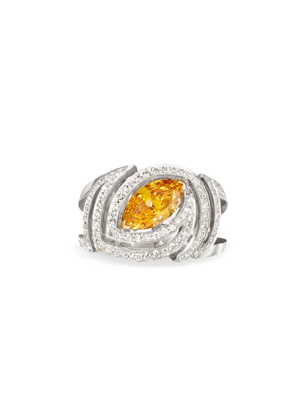 Stackable Rings for Women-Yellow Marquise Impressions Ring