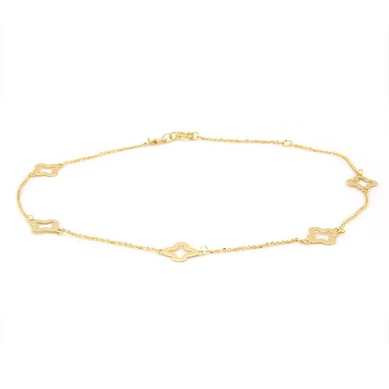 Gemstone Link Bracelet-YELLOW GOLD OPEN FLOWER CHAIN ANKLET