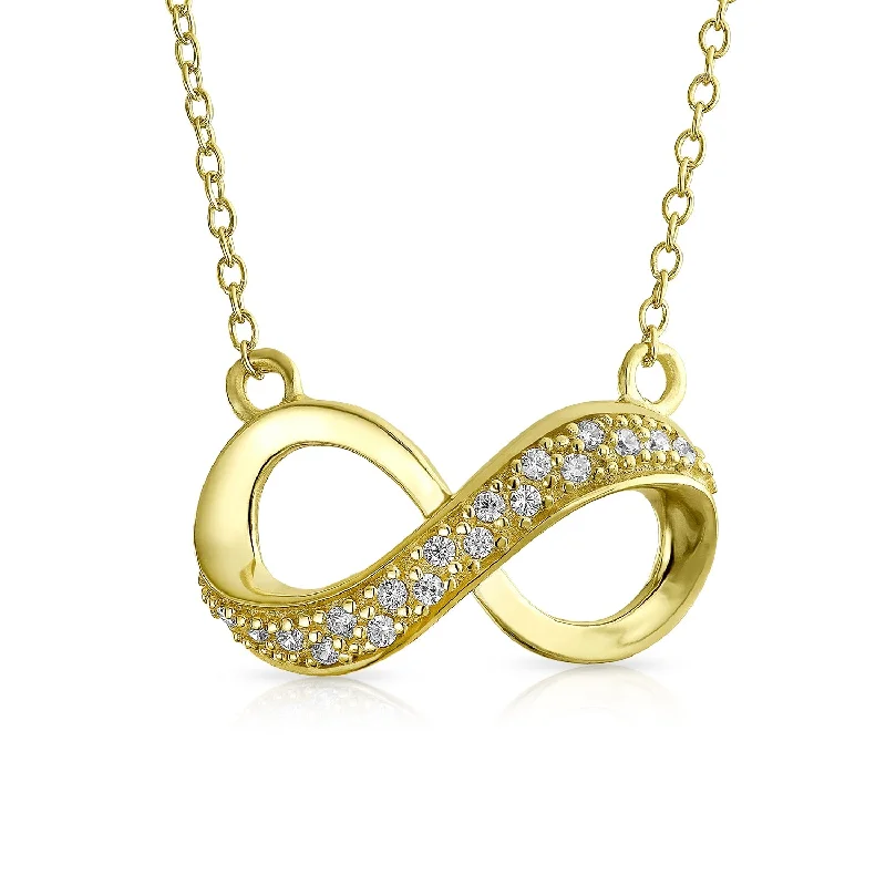 Silver Name Necklace-Pave CZ Infinity Love Knot Pendant Necklace 14K Gold Plated Sterling Silver