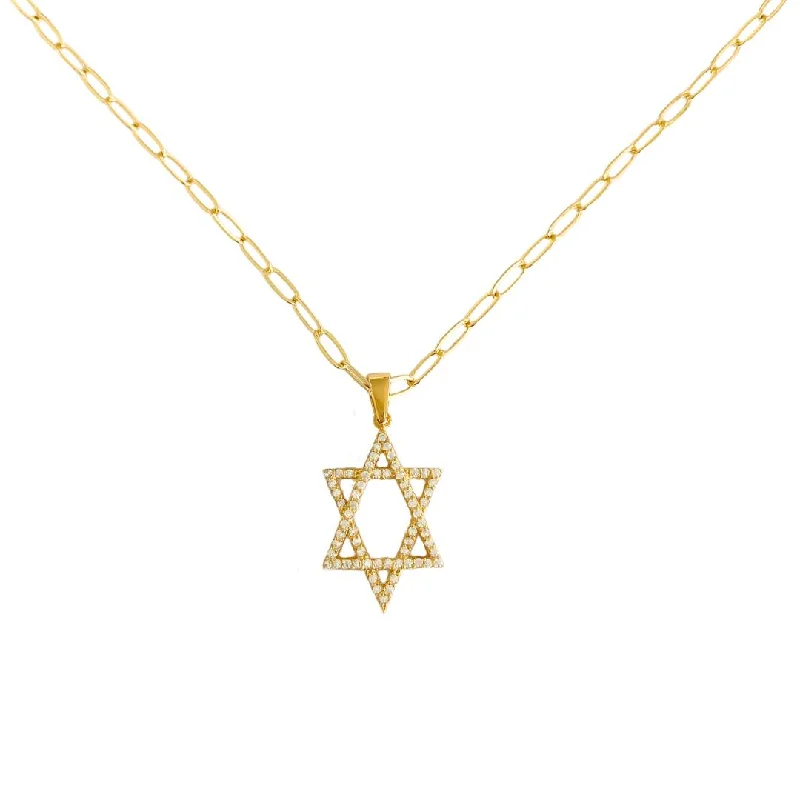 Designer Diamond Necklace-Link Chain Star of David Necklace (Gold)