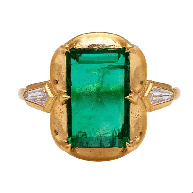 Silver Ring for Men-AGL 2.68 Carat Brazilian Emerald and Diamond 20k Yellow Gold Ring