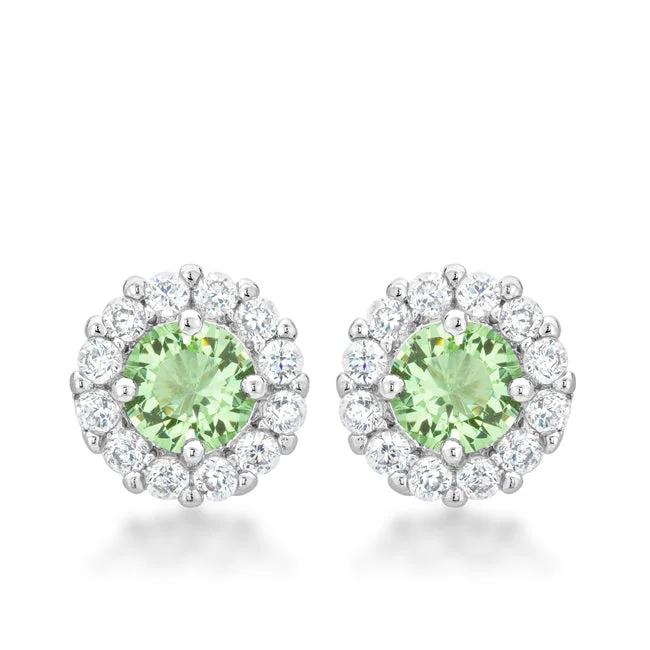 Light Blue Gem Earrings-Belle Peridot Green Halo Stud Earrings | 2ct